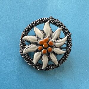 Elegant Silver and Orange edelweiss Floral brooch ,Austrian